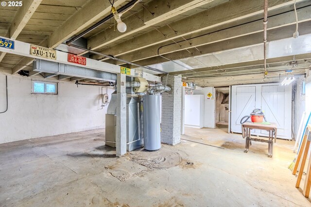 basement with water heater