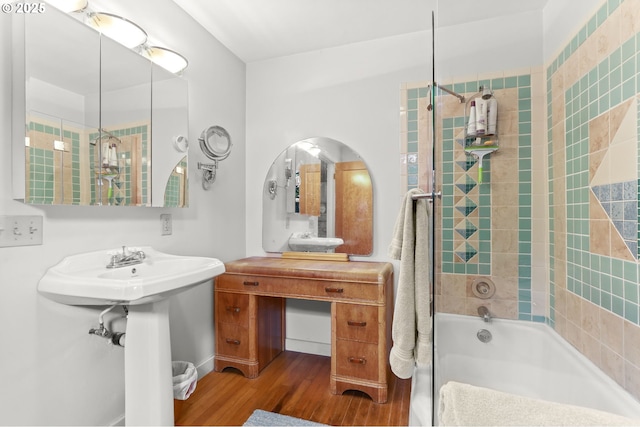 26011 S Morgan Rd, Estacada, OR 97023 - bathroom with shower / tub combination and wood finished floors