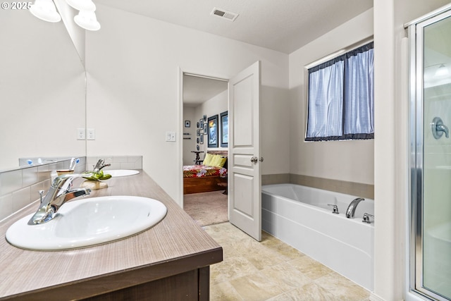 5739 Donohoe Ave, Eugene, OR 97402 - full bath with a garden tub, double vanity, connected bathroom, and a shower stall