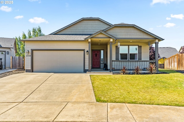 5739 Donohoe Ave, Eugene, OR 97402 - view of front facade with a garage, a porch, and concrete driveway
