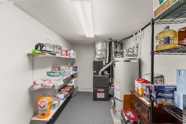 utilities featuring strapped water heater and heating unit