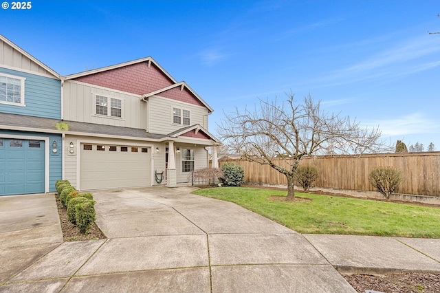 view of front facade featuring a garage and a front lawn