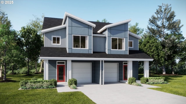 modern home featuring a garage and a front yard