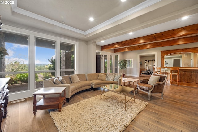 2650 Lorinda Ln, West Linn, OR 97068 - living area featuring recessed lighting, crown molding, wood-type flooring, and baseboards