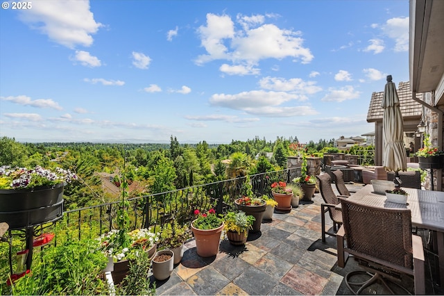 2650 Lorinda Ln, West Linn, OR 97068 - view of patio featuring outdoor dining area and a wooded view