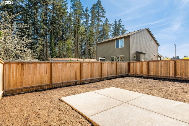 view of yard featuring a patio and a fenced backyard