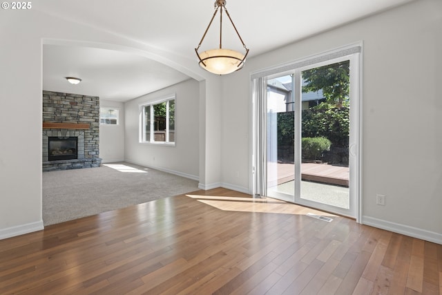 3504 NE Garfield St, Camas, WA 98607 - unfurnished living room with a fireplace and hardwood / wood-style flooring