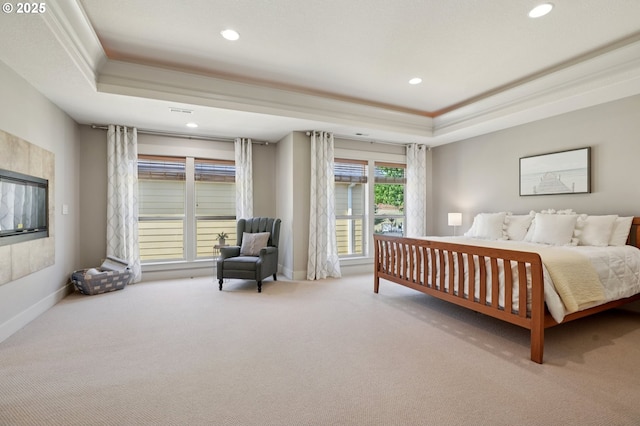 915 NE 36th Ave, Camas, WA 98607 - bedroom featuring a raised ceiling, carpet, crown molding, and recessed lighting