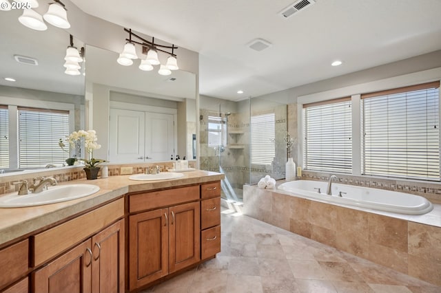 915 NE 36th Ave, Camas, WA 98607 - full bath with a shower stall, a bath, double vanity, and recessed lighting
