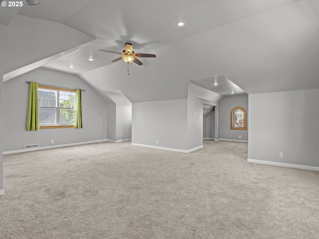 3310 NE 70th Ave, Portland, OR 97213 - additional living space featuring vaulted ceiling, a ceiling fan, baseboards, recessed lighting, and carpet