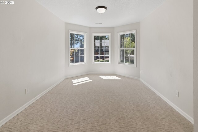 carpeted empty room with a textured ceiling