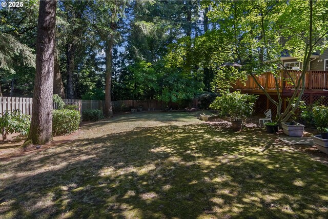 view of yard featuring a wooden deck