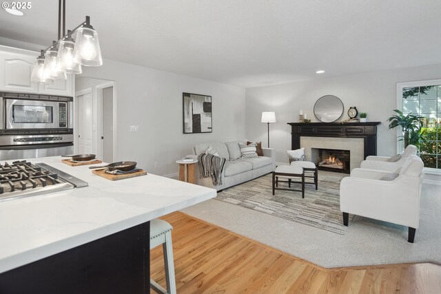 living room featuring light wood-type flooring