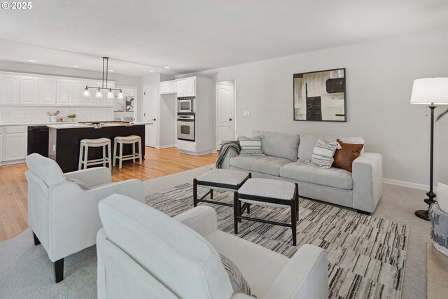 living room with light hardwood / wood-style flooring