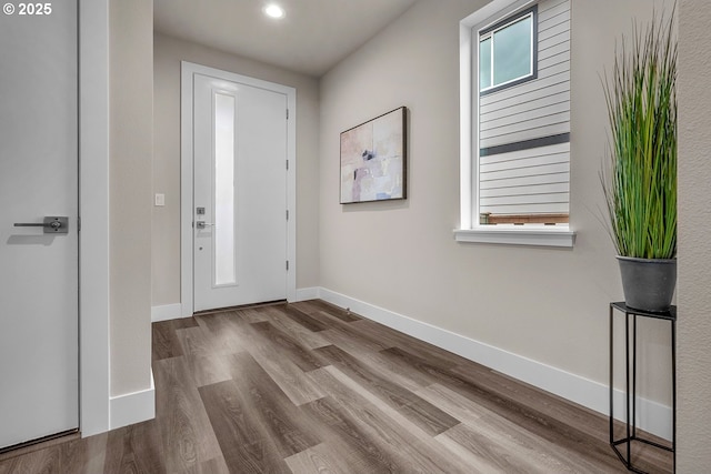 16779 SE Shimmering Leaf St, Happy Valley, OR 97086 - entryway featuring recessed lighting, baseboards, and wood finished floors