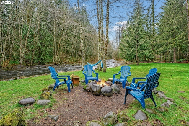 view of yard featuring a fire pit