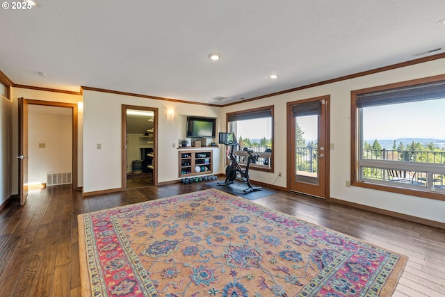 interior space featuring visible vents, a wealth of natural light, and dark wood finished floors