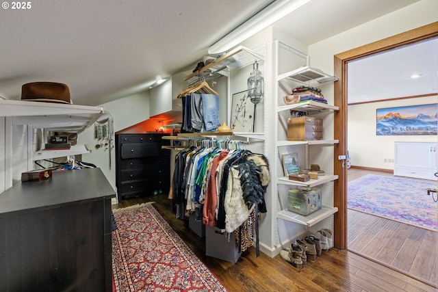 walk in closet featuring wood finished floors