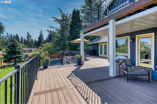 wooden deck with french doors