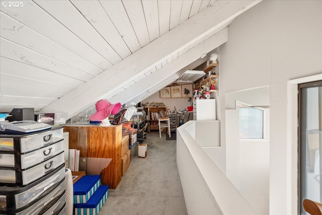 bonus room featuring carpet flooring, vaulted ceiling, and wooden ceiling