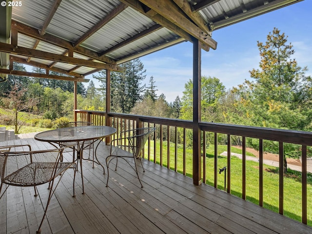 6229 NW Skyline Blvd, Portland, OR 97229 - wooden terrace featuring a yard and outdoor dining space