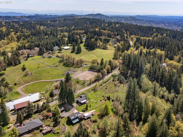 6229 NW Skyline Blvd, Portland, OR 97229 - birds eye view of property featuring a forest view and a mountain view