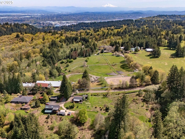 6229 NW Skyline Blvd, Portland, OR 97229 - birds eye view of property with a forest view and a mountain view