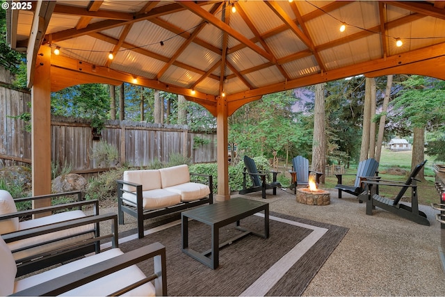 11712 Finnegans Way, Oregon City, OR 97045 - view of patio with an outdoor living space with a fire pit and a gazebo