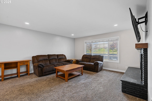 1524 SW 44th St, Pendleton, OR 97801 - carpeted living area with recessed lighting, a fireplace, and baseboards