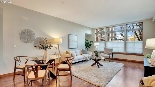 living room with hardwood / wood-style floors