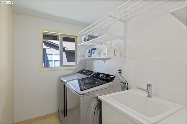 2320 SW Canby Ct, Portland, OR 97219 - washroom with washer and clothes dryer and light tile patterned floors
