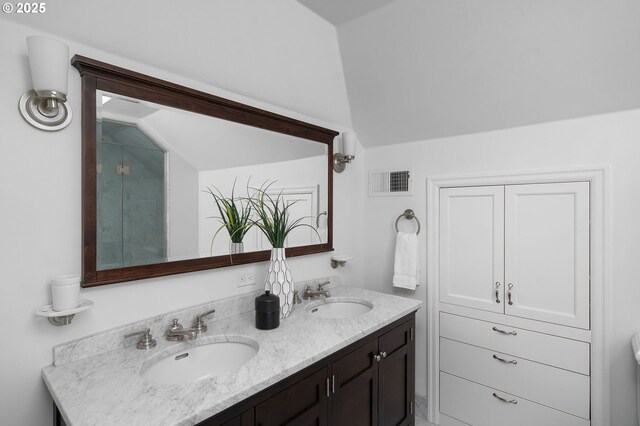 2668 NW Cornell Rd, Portland, OR 97210 - bathroom with double vanity and vaulted ceiling