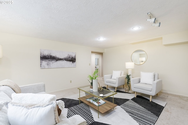 17243 Fernwood Dr, Lake Oswego, OR 97034 - living room with carpet, a textured ceiling, recessed lighting, and baseboards