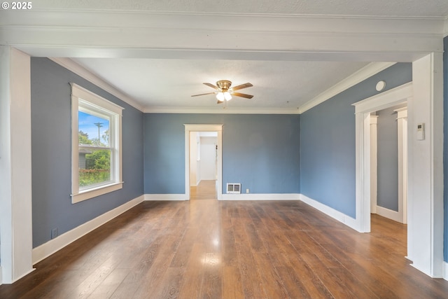 1006 Stillwell Ave, Tillamook, OR 97141 - spare room featuring wood finished floors, a ceiling fan, baseboards, and crown molding