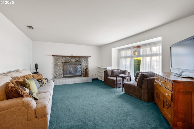 1521 Ranch Rd, Reedsport, OR 97467 - living area featuring carpet floors and a fireplace
