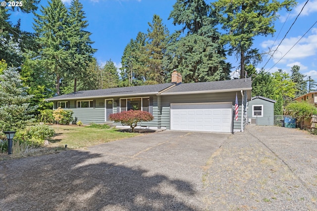 16880 Tracy Ave, Lake Oswego, OR 97035 - ranch-style home with driveway, a garage, and a chimney