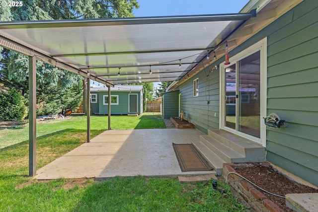 16880 Tracy Ave, Lake Oswego, OR 97035 - view of patio / terrace with entry steps and an outdoor structure