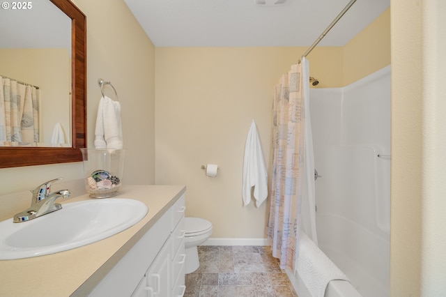 3606 Walnut Ln, Tillamook, OR 97141 - bathroom with vanity, toilet, shower / bathtub combination with curtain, and baseboards