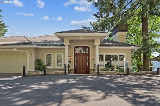 exterior space with a garage