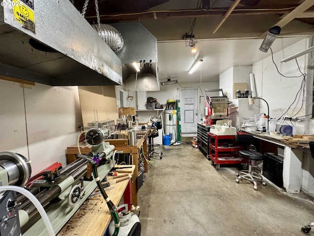 garage featuring a workshop area