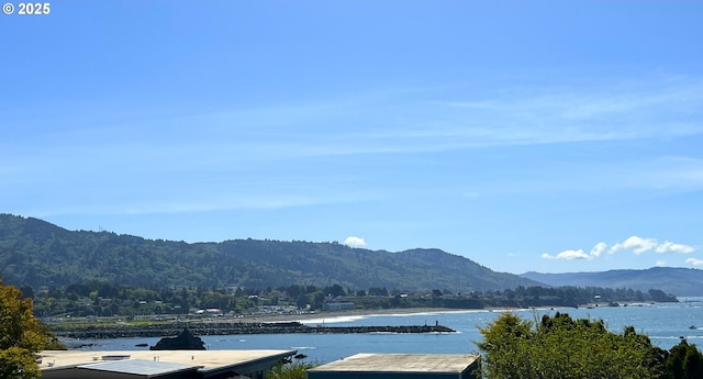 view of mountain feature featuring a water view