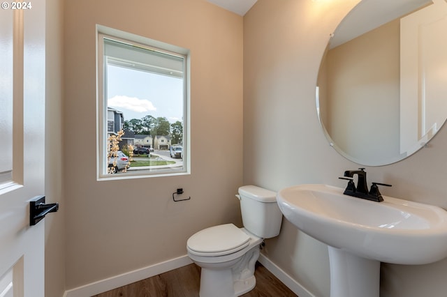 bathroom with toilet and wood-type flooring