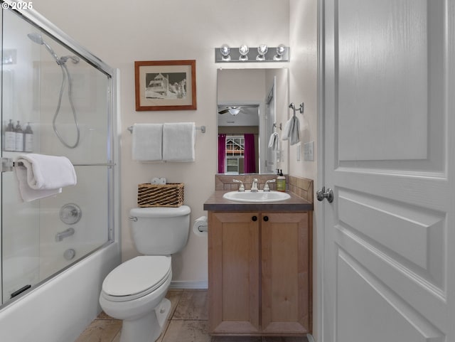 30605 E Camryn Way Unit D20, Government Camp, OR 97028 - bathroom featuring vanity, toilet, enclosed tub / shower combo, and ceiling fan