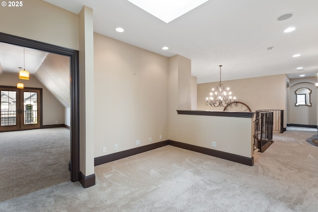 632 W T St, Washougal, WA 98671 - carpeted spare room featuring baseboards, recessed lighting, a chandelier, and lofted ceiling