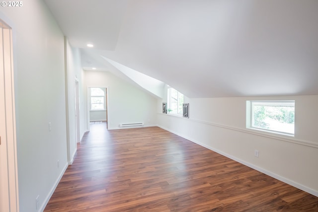 28788 Gimpl Hill Rd, Eugene, OR 97402 - additional living space with plenty of natural light, baseboard heating, lofted ceiling, dark wood-style flooring, and recessed lighting