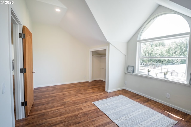 28788 Gimpl Hill Rd, Eugene, OR 97402 - unfurnished bedroom featuring lofted ceiling, wood finished floors, baseboards, and a closet