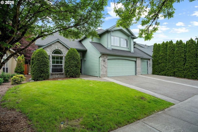 2804 NE 177th Ave, Vancouver, WA 98682 - traditional-style home featuring brick siding, driveway, a front lawn, roof with shingles, and an attached garage