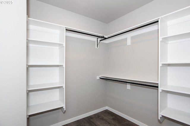 walk in closet with dark hardwood / wood-style flooring