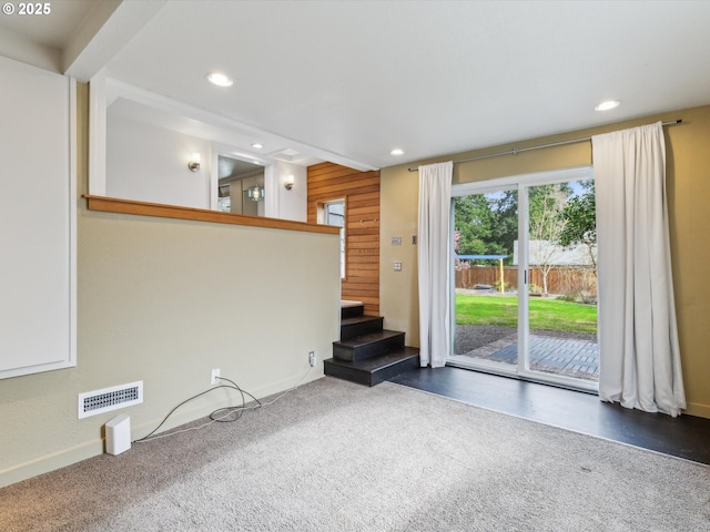 8978 SW Terreton Pl, Portland, OR 97223 - unfurnished living room featuring recessed lighting, carpet, and stairway