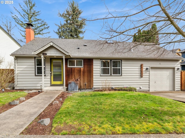 8978 SW Terreton Pl, Portland, OR 97223 - single story home with a front lawn, a garage, driveway, a chimney, and a shingled roof
